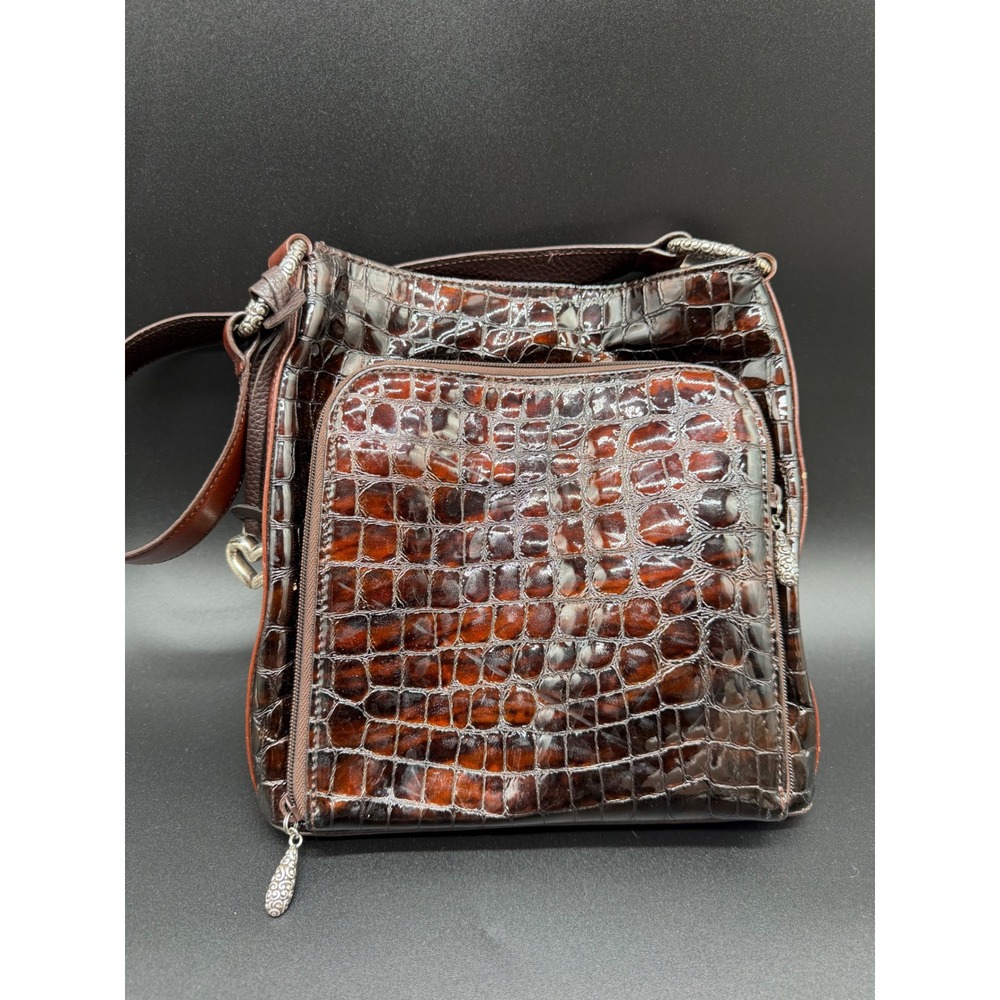 Brighton‎ Brown Croc Embossed Patent Leather Crossbody Bag Organizer Heart Charm